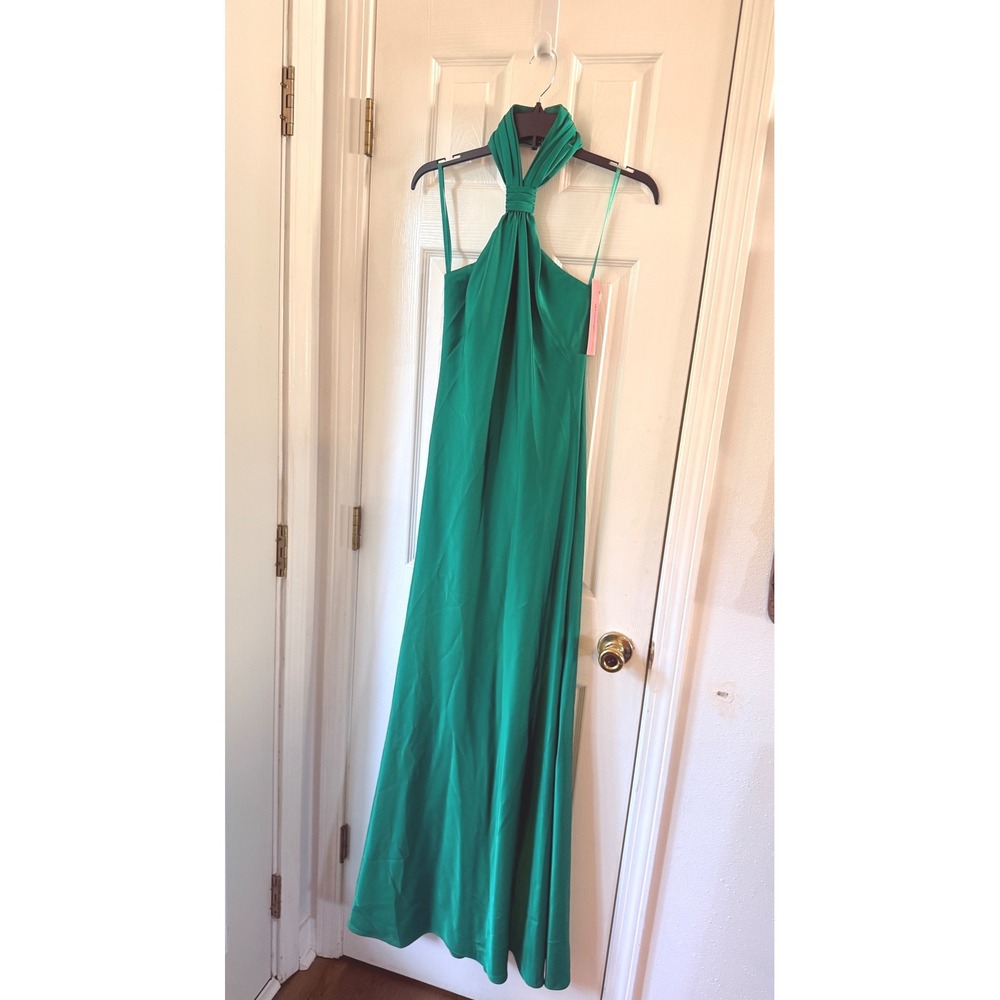 AQUA Bloomingdale's Exclusive Emerald Green Knot Halter Maxi Gown A26974 Size 0